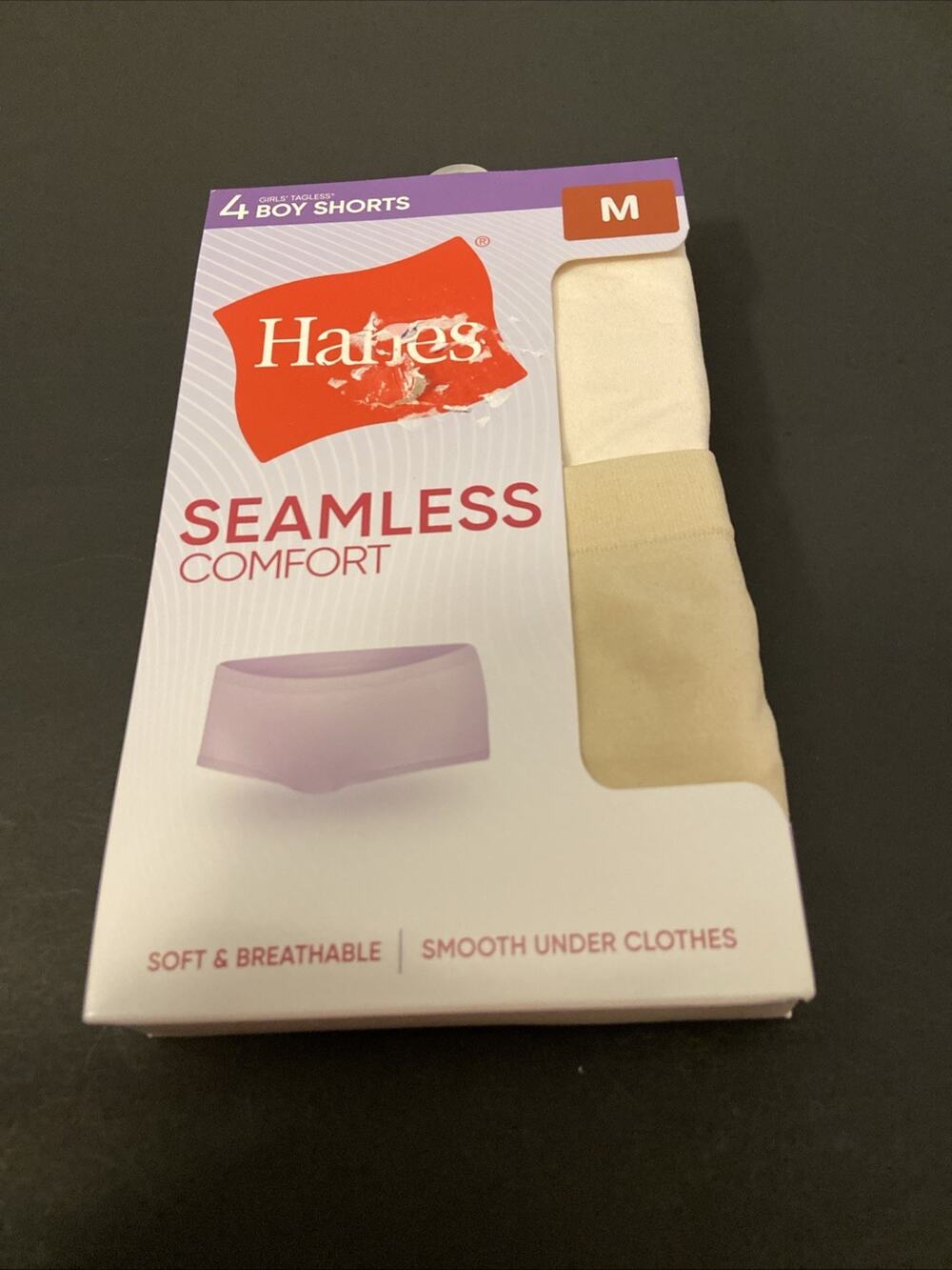 New! Hanes Womens’ Seamless Comfort Boy Shorts / 4 Pack/ Assorted Colors /MEDIUM